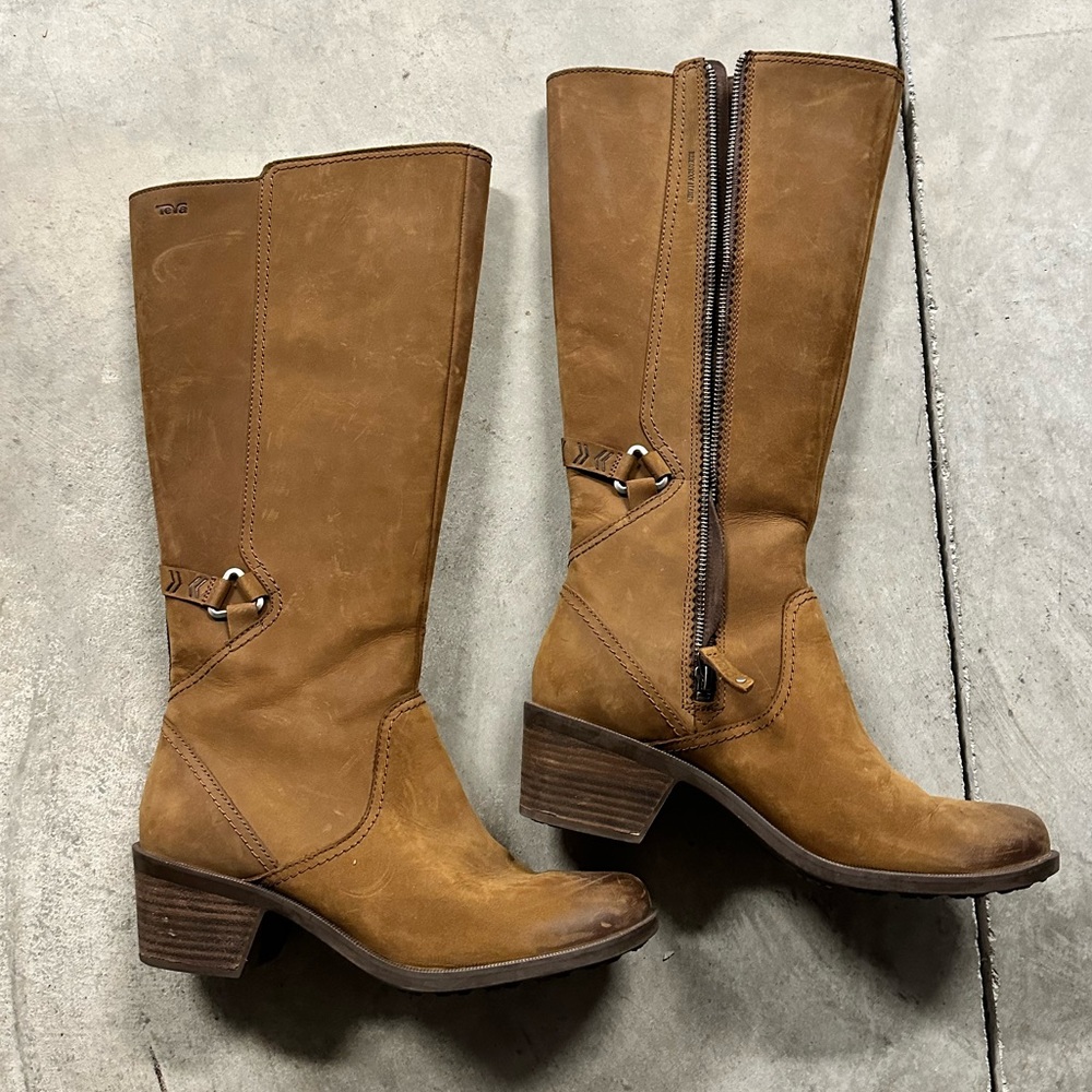 Teva knee high genuine leather heeled boots